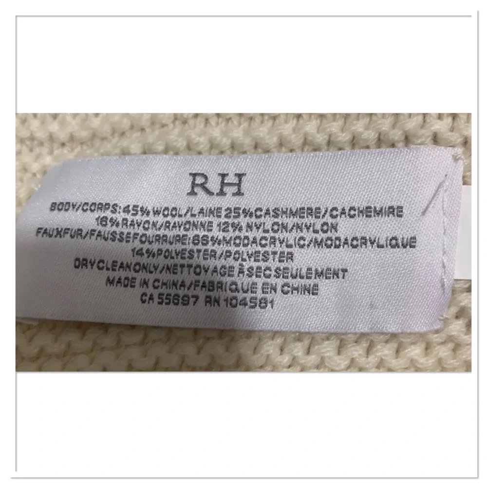 RH Cashmere Wool Scarf And Gloves With Ultra Faux Fur Trim Ivory One Size